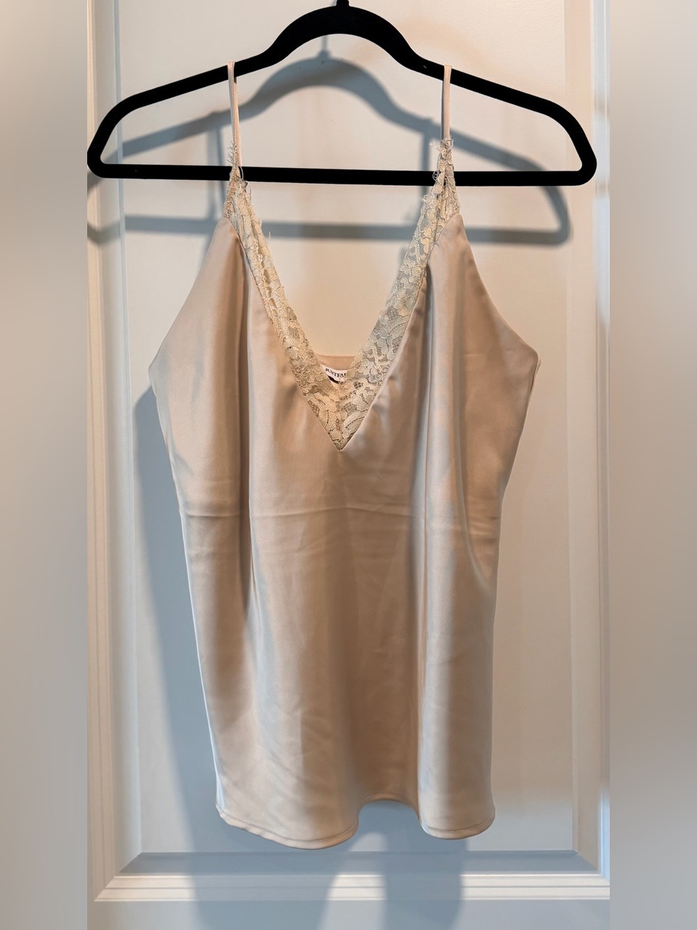 JustFab Women’s Lace-Trim Silk-Feel Cami in Beige Size M